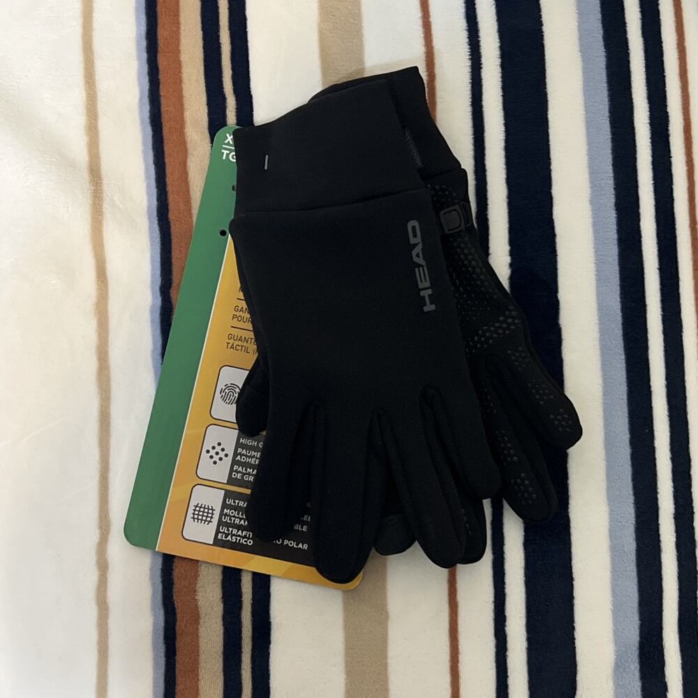 Head Men's Touchscreen, high grip palm, Black Running Gloves size XL New